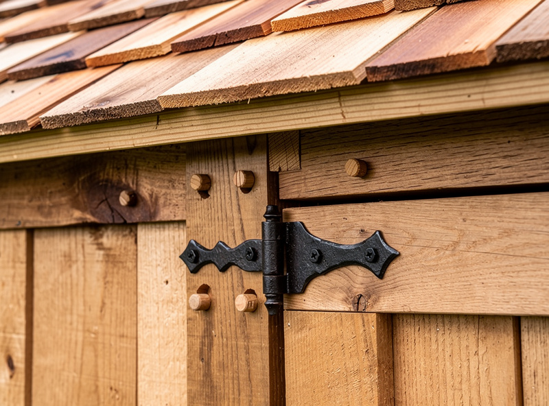 Authentic Amish-built wooden chicken coop with traditional joinery and heavy hardwood construction in a rural setting