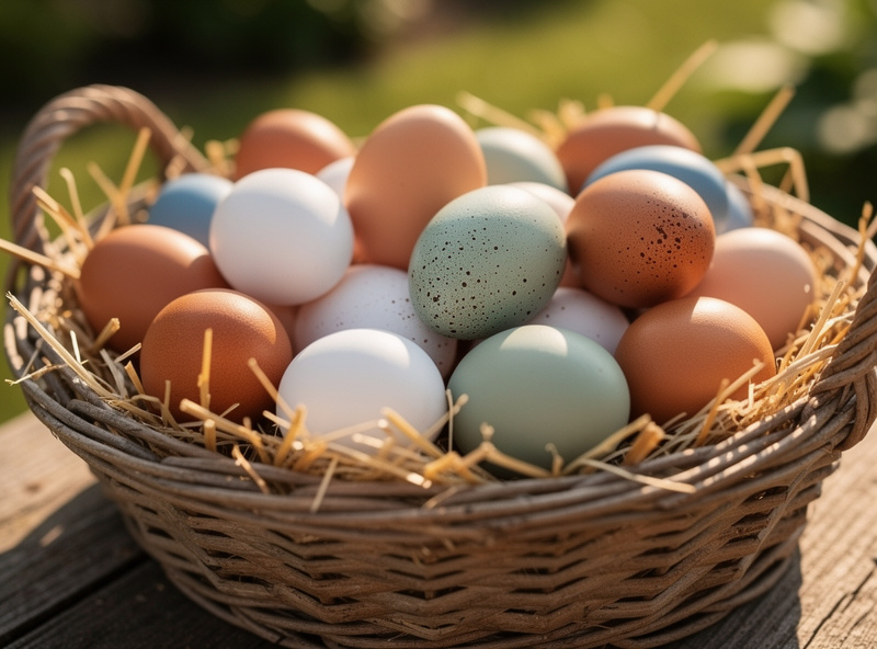 Mixed egg basket with multiple colors from backyard flock
