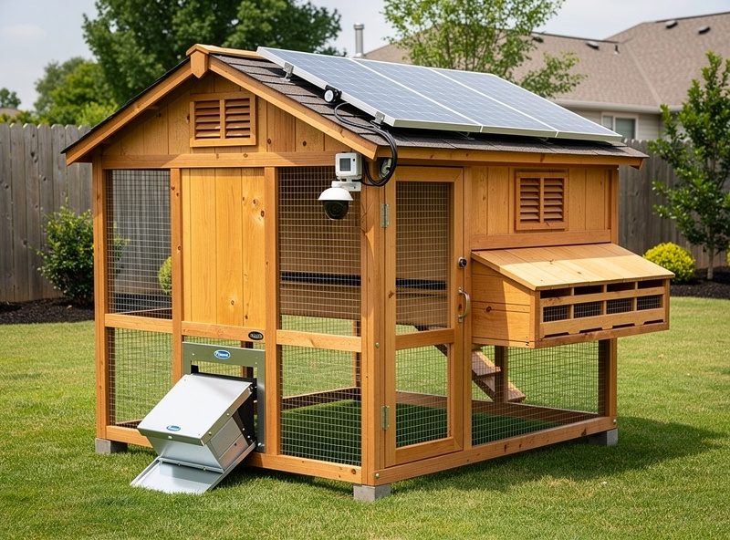 Quality 6x6 walk-in chicken coop with proper construction details and smart automation hardware visible