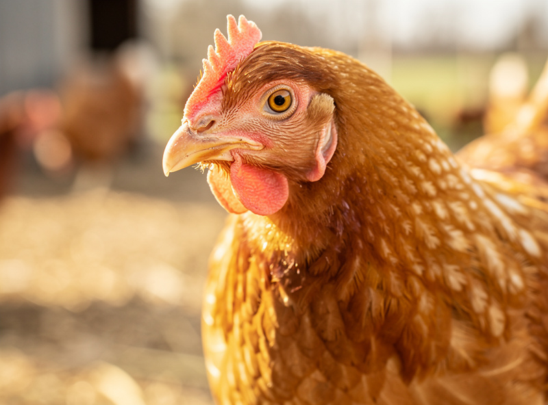 Buff Orpington hen with golden feathers