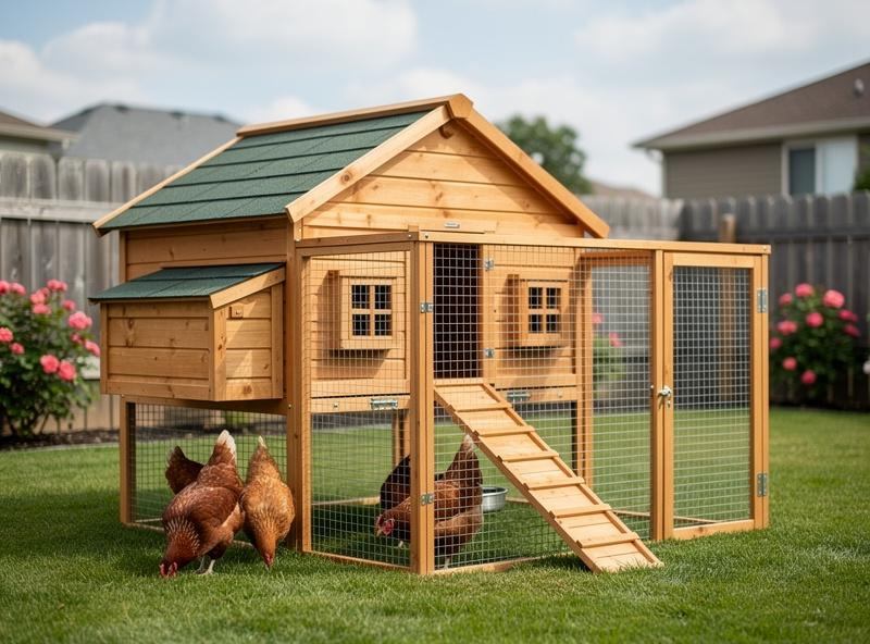 Backyard chicken coop and run combo with coop attached to enclosed outdoor run