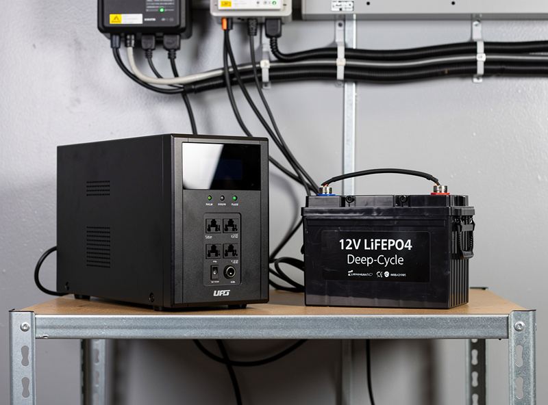 UPS unit and 12V battery backup setup for smart chicken coop power