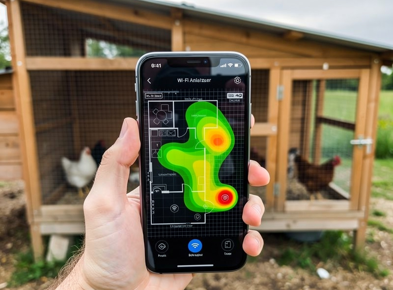 WiFi signal strength heatmap overlay on chicken coop and yard layout