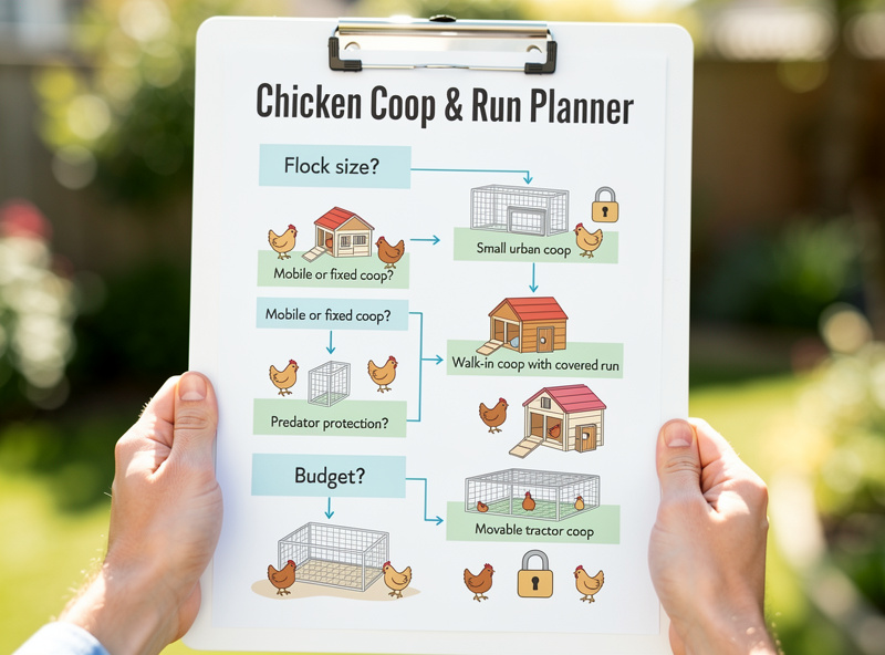 Decision flow chart visualization for chicken coop and run choice