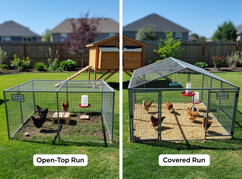 Comparison of open-top and covered chicken run designs in a backyard