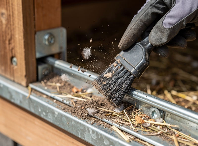 Cleaning debris from automatic coop door tracks