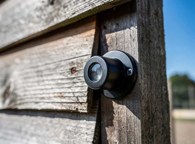Light sensor photocell mounted on chicken coop for automatic door control