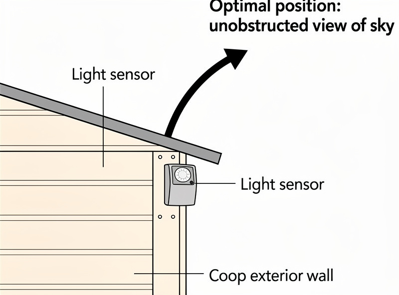 Light sensor positioning on chicken coop for automatic door control