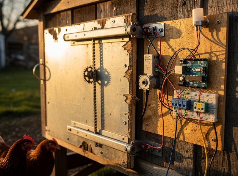 DIY automatic coop door built with Arduino controller