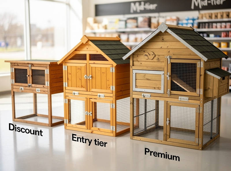 Prefab chicken coop in flat-pack kit form being assembled in a backyard with parts laid out on a tarp