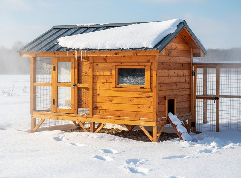 Backyard chicken coop with insulation and weatherproofing for cold climate
