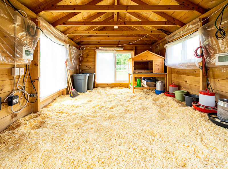 Clean smart chicken coop interior after seasonal deep clean with covered electronics