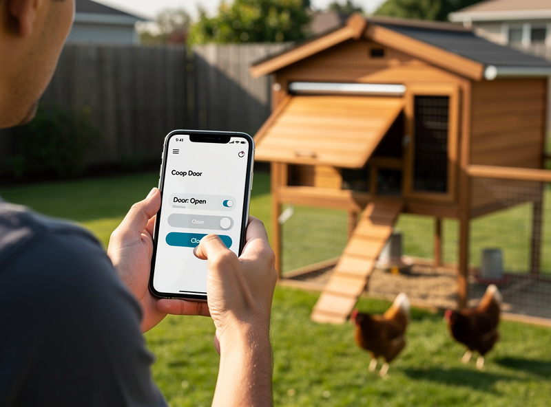 Controlling automatic coop door via smartphone app