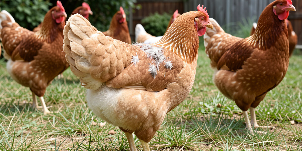 Backyard hen with a bald patch from feather picking by flockmates