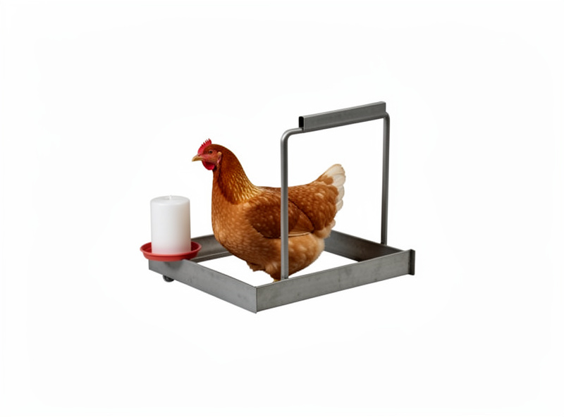 An isolated recovery pen for a chicken injured by flock bullying, with food and water