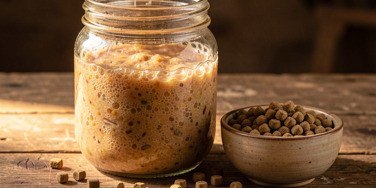 Jar of fermented chicken feed ready to serve to a backyard flock