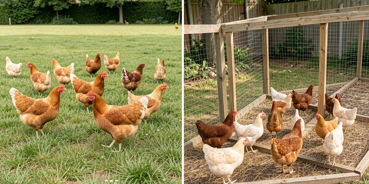 Free-ranging hens on grass compared with hens in a secure enriched run