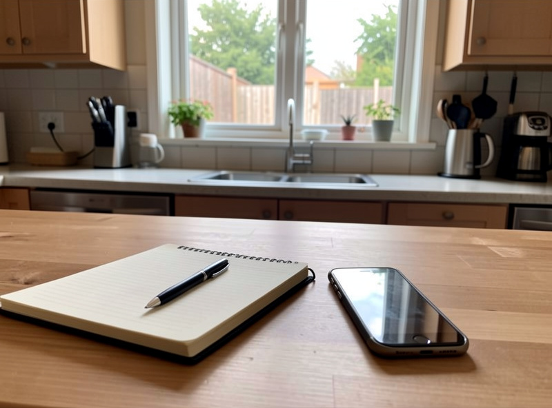 A notebook and phone on a table representing researching local poultry regulations