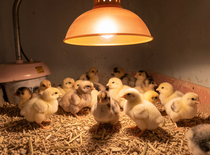 Heritage turkeys roosting on a sturdy low welded wooden perch inside an insulated walk-in coop