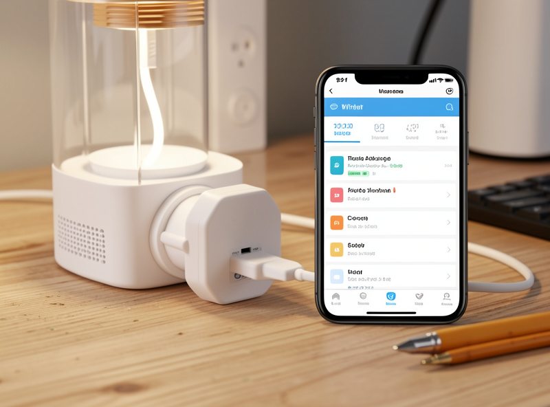 Wi-Fi smart plug connected to a coop light with a smartphone app showing an automation schedule