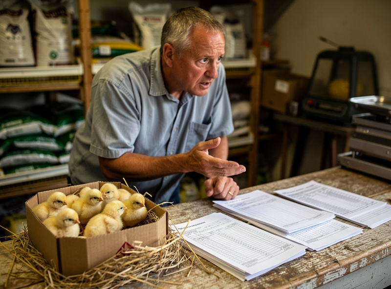 A keeper at a hatchery asking about chick vaccination while sourcing day-old chicks