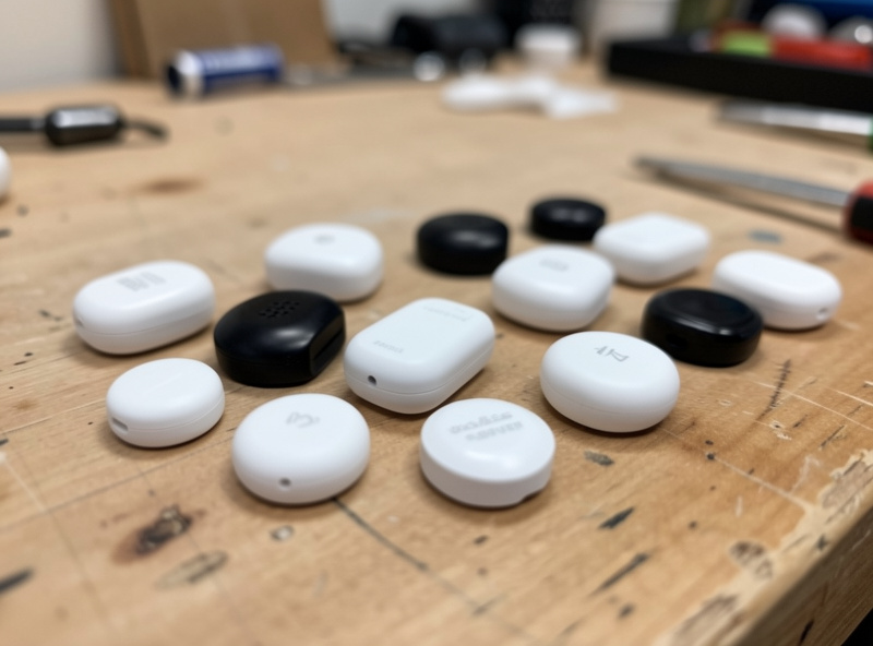 Assorted Zigbee, Z-Wave and WiFi smart home sensors laid out on a workbench